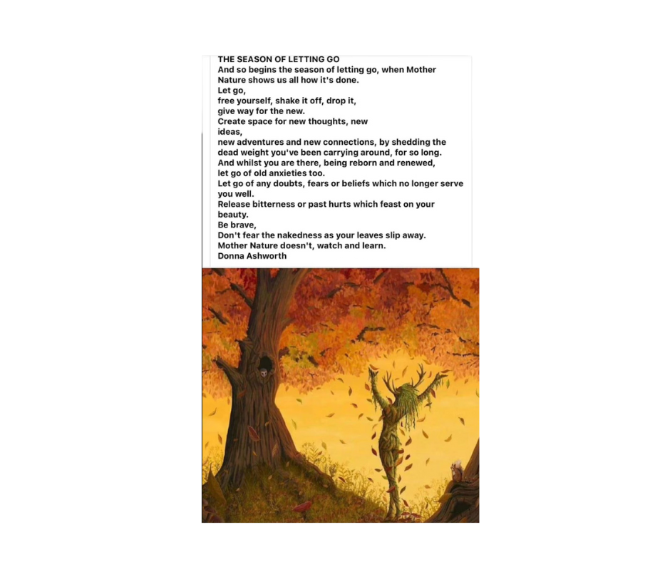 I found this poem about "the season of letting go." Let's let Mother Nature show us how it's done this fall....
Peace, Dr. Kathy